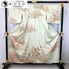 訪問着 金駒刺繍 金彩 楽器 松 竹 菊 桔梗 波 紋無し 着物 071a d