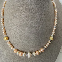 淡水本真珠★スワロスキー★パールネックレス★ハンドメイド★ファッション★デザイン★ネックレス