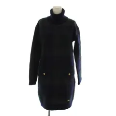 ブルーレーベルクレストブリッジ BLUE LABEL CRESTBRIDGE ワンピース 38 ひざ丈 紺 ネイビー 緑 グリーン チェック柄 ウール タートルネック 長袖 /LP