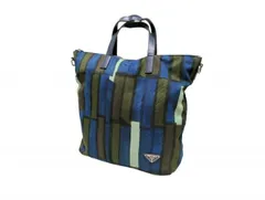 プラダ トートバッグ キャンバス プレート トート バッグ メンズ レディース ブルー PRADA ハンドバッグ 