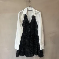 ZARA ザラ コントラスト テクスチャー ワンピース ツィード ブラック系 L レディース USED