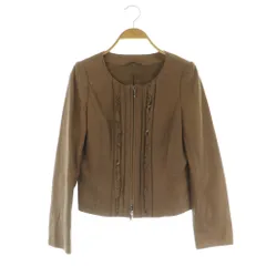 アナイ ANAYI フリル ラムレザージャケット ジップアップ ノーカラー 38 ブラウン /MY ■OS