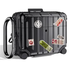 3 Pro Pro AirPods AirPods (ブラック 持ち運び便利 紛失防止 防塵 軽量 耐衝撃 キズ防止 ワイヤレス充電対応 LEDライトが可視化 ケース) カラビナ付き おしゃれ 分離式 ース キャリーケ TPU+PC保護ケース 磁気ロック式 カ