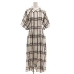 ノエラ Noela ボリュームスリーブシャツワンピース 半袖 ロング チェック柄 S 白 ホワイト 黒 ブラック 5353012 /GV