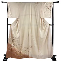 訪問着 身丈164.5cm 裄丈66.5cm M 袷 菊 花筏 刺繍 金彩 薄オレンジ 正絹 秀品 【中古】のサムネイル