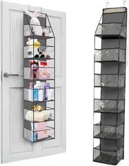 MAKUMINORS ぬいぐるみ 収納 ウォールポケット 壁掛け 6段 穴あけ不要 大容量 ぬいタワー 推し活 ドア掛け おもちゃ ケース 子供部屋 (グレー,  6段)