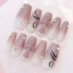 No.118オーダー♡量産型ワンホン韓国フレンチガーリースナ系ネイルチップ パール クロムネイル イニシャル