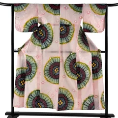 浴衣 身丈151.5cm 裄丈65cm M 絞り浴衣 花火 ピンク 綿 名品 【中古】