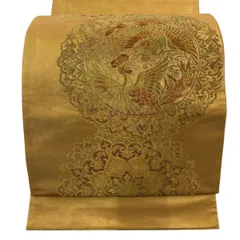 【美品】 袋帯 名品 落款 関西仕立て 本家加納 向かい鳥 華文 金糸 箔 金色 お太鼓柄 正絹 【中古】