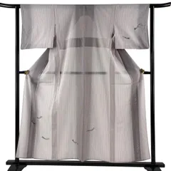 【美品】 付下げ 身丈156cm 裄丈63cm S 薄物 縦縞 結び文 金彩 灰紫 正絹 秀品 【中古】