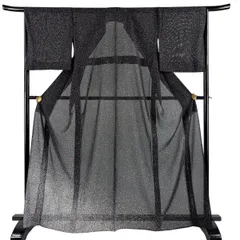 【美品】 付下げ 身丈166cm 裄丈67cm M 薄物 幾何学模様 黒 正絹 秀品 【中古】