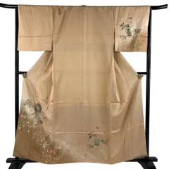 訪問着 身丈158cm 裄丈65.5cm M 袷 貝桶 草花 金銀彩 ぼかし 薄オレンジ 正絹 秀品 【中古】のサムネイル