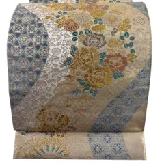 【美品】 袋帯 秀品 松竹梅 草花 金糸 箔 金色 六通 正絹 【中古】