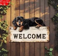 【新品】ウェルカムボード ダックスフンド 犬 レトロ 玄関 インテリア 壁掛け