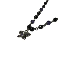 ANNA SUI(アナスイ) ネックレス - シルバー×黒×クリアパープル バタフライ(蝶)