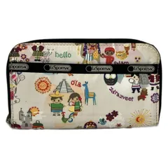LESPORTSAC(レスポートサック) 長財布 - アイボリー×黒×マルチ ラウンドファスナー/It's a Small World/Disneyコラボ