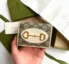 ほぼ新品/白 グッチ ホースビット 1955 カードウォレット