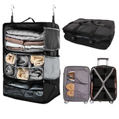【New Arrival】XXL) (Black) Organizer Clothes Case 3 Tiers Large Capacity Space-Saving Portable Closet Business Trip Travel Rack Storage Hanging Clothing Inner Bag Hanging Storage Box TABITORA