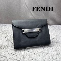 FENDI フェンディ レザー 三つ折り財布 ロゴプレート金具 ブラック