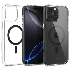【人気商品】iPhone 16 Pro Max 対応ケース マグネット搭載 Caseology 米軍MIL規格 耐衝撃 落下防止 ストラップホール付き ワイヤレス充電対応 iPhone 16 Pro Max カバー カペラ・マグ（クリア・チャコール）