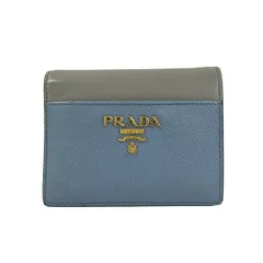PRADA(プラダ) 2つ折り財布 - ライトブルー×グレー レザー