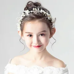 【新着商品】女の子 ヘッドドレス ヘアアクセサリー カチューシャ 子供 花嫁 花冠 クラウン 結婚式 フラワー ヘアバンド パーティー パール ウェディング 髪飾り 発表会 入学式 卒業式 白色