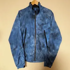 (^w^)b WORKMAN ワークマン FINE ASSIST メモリクロス 撥水ブルゾン デニム調  インディゴブルー 青 プリント 軽量 ジャケット アウター 止水ジップ スーパー撥水 アウトドア 作業 メンズ サイズL  OM11506YS