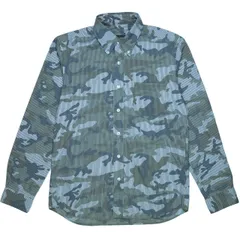 SOPHNET. ソフネット 17SS 日本製 CAMOUFLAGE OVER PRINT L/S B.D SHIRT カモフラージュオーバープリントBDシャツ SOPH-170063 M NAVY STRIPE 長袖 迷彩 ボタンダウン ストライプ トップスのサムネイル