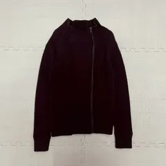 リブニット ジップアップ ブルゾン ジャケット アシンメトリー 斜めジップ スタンドカラー ダークブラウン ブラック 長袖 レディース vintage