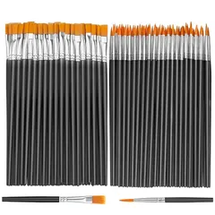【新着商品】100本セット 絵筆 画材筆 水彩筆 勾線筆 プラモデル 塗装 油絵 平筆 水彩画 フィギュア 筆 YFFSFDC (勾線筆+ 平筆（ブラック）)