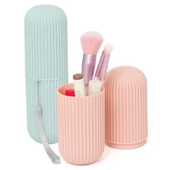 【特価セール】アストロ メイクブラシケース パステルカラー 2個セット 携帯用 歯ブラシケース ペンケース ブラシスタンド ストラップ付き 730-26 薄ピンク色・水色