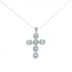 K18WG クロス ブルートパーズ ネックレス