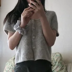 アンゴラ 半袖 ニット カーディガン