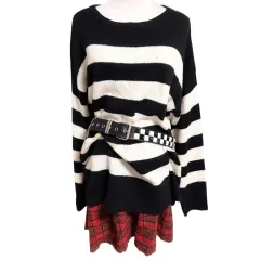 日本 ゴスロリ 麻 チェック コーディネートセット パンク ストライプ