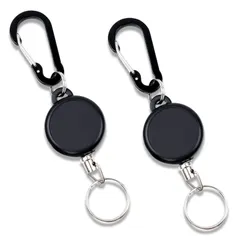 【新着商品】リールキーホルダー カラビナ付 キーリール 金属ワイヤー 最長65cm 伸びる 紛失防止 2個セット 安心の12ヶ月品質