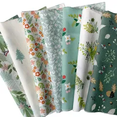 【在庫セール】(緑 46x56cm ハンドメイド 布セット パッチワーク 手芸用 花 松かさ) はぎれ 生地 手芸 おしゃれ プリント 花柄 布 カットクロス 7枚