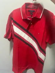 Tommy Hilfiger トミーヒルフィガー レッド ストライプ 半袖 ポロTシャツ