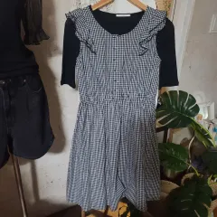 羊フリルレイ チェック柄ワンピースS