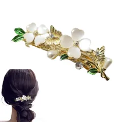 バレッタ 大きめ ヘアクリップ 花 パール ヘアバレッタ ハーフアップ ヘアアクセサリー 髪留め 髪飾り ヘアアクセ フラワー おしゃれ キラキラ 大人 結婚式 お呼ばれ成人式 誕生日 母の日 入学式 贈り物 卒業式 (リーフ) [リーフ]