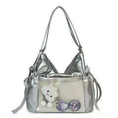 [Liebendo] 痛バッグ 痛バ リュック 推し活バック ショルダー バッグ リボン Y2K 肩掛け 可愛い 推し活 グッズ ぬいぐるみ 鞄 人気 おしゃれ かわいい いたバック a4 いたば ぬい活 レディース オタ活 (シルバー) [シルバー]