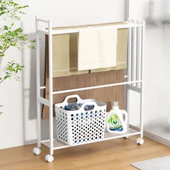 新品 TTWO バスタオルハンガー バスタオル掛け棚付き 約W67.5XD17.5XH86cm 横から掛けられる 薄型 4連 大判サイズ対応 隙間 洗面所収納 タオルラック タオル干し バスタオルスタンド ふきん掛け ランドリーワゴン 設置簡単 省スペース コのサムネイル
