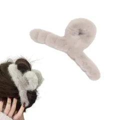 バレッタ ファー レディース ヘアアクセサリー 大きめ ヘアクリップ 髪留め 冬 可愛い ふわふわ おしゃれ ヘアアレンジ 韓国風 デート しっかりとまる かわいい バンスクリップ まとめ髪 髪飾り (グレージュ) [グレージュ]