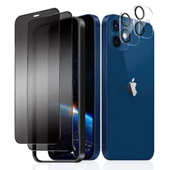 【在庫処分】12 mini 用 強化ガラスフィルム (2枚)＋レンズ保護フィルム iPhone (2枚) キズ防止 /硬度9Ｈ/気泡ゼロ/貼りミスゼロ/飛散防止/滑らかなタッチ操作 全面保護 ガイド枠付き (5.4インチ)