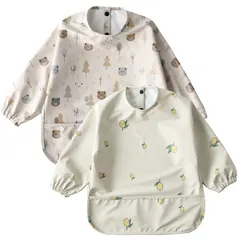 新品 [kalavika] お食事エプロン ベビー 長袖 食事スタイ 北欧調 洗える 袖付き 離乳食 エプロン 2枚セット 赤ちゃん 女の子 男の子 ベビー スモック 防水 子供 キッズ 食事用エプロン 0歳 1歳 2歳 3歳 4歳 5歳 保育園 入園準備