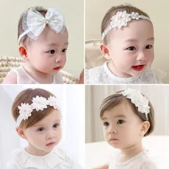 【人気商品】髪飾り レースかわいい おしゃれ 女の子 ベビーヘッドバンド 子供 ゴムバンド ヘアアクセサリー お祝い 赤ちゃん 誕生日 4本入り 記念日 ヘアバンド 撮影 ベビー 出産祝い(C)