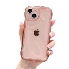 【数量限定】対応 iPhone14pro ケース 透明 クリア アクスタ収納 波型サイド 可愛い ソフト 韓国 アイフォン14 Pro 用 カバー ウェーブ 推し活 レディース 女性 お洒落 カメラ保護ピンク