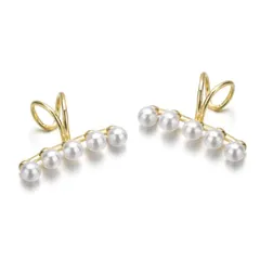 【数量限定】重ね付け イヤークリップ 片耳 フープ 軟骨 耳掛け イヤカフ ゴールド イヤリング パール 2個セット レディース 両耳 5連パール 韓国 イヤーカフ (アロハモニ) オルチャン ALOHAMONI