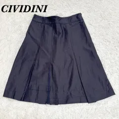 【美品】CIVIDINI ボックスプリーツ フレアスカート 44 ネイビーのサムネイル