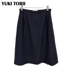 【美品】 YUKI TORII 台形膝丈スカート ウール 38 ネイビー 無地