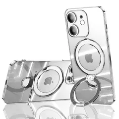【在庫処分】磁気カバー アイフォン12 ストラップホール付き ワイヤレス充電 傷に強い背面 (iPhone12 耐衝撃 ソフトTPU レンズカバー付き メッキ仕上げ 6.1 リング付き クリア MagSafe対応 ケース シルバー) 用 6.1” 12 iPh